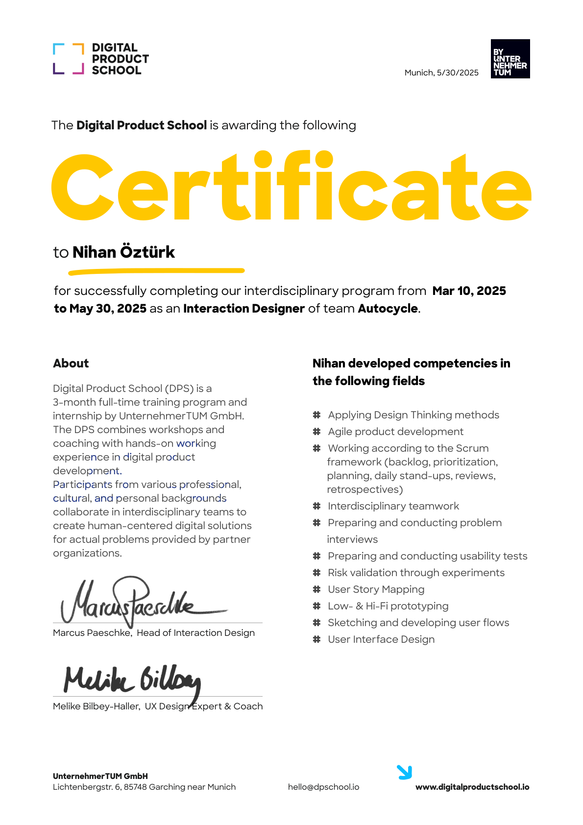 Preview of the certificate